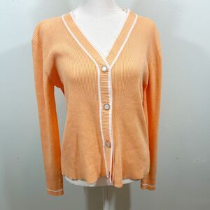 Tenney Rose Peach Knit Stretch Cardigan Sweater Size Large Casual Career NWT